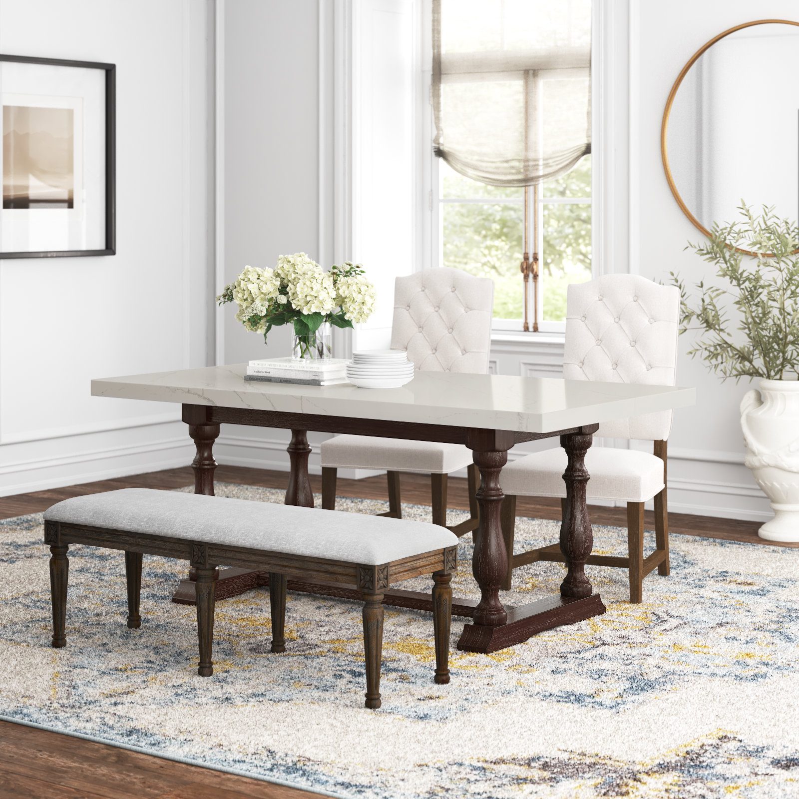 Kelly Clarkson Home Concert Marble Top Dining Table in White and Weathered Espresso Reviews Wayfair